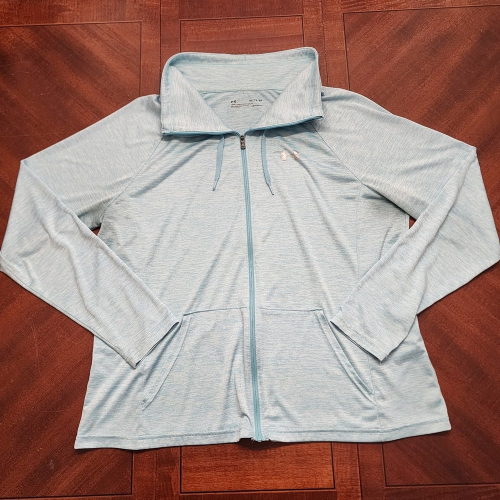 Under Armour Jacket Womens XL Blue HeatGear Full Zip Funnel Neck Running